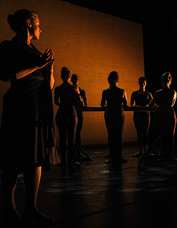 Dance performance at Carnegie Mellon University school of Drama were a male dancer intrudes upon a ballet class of female dancers.