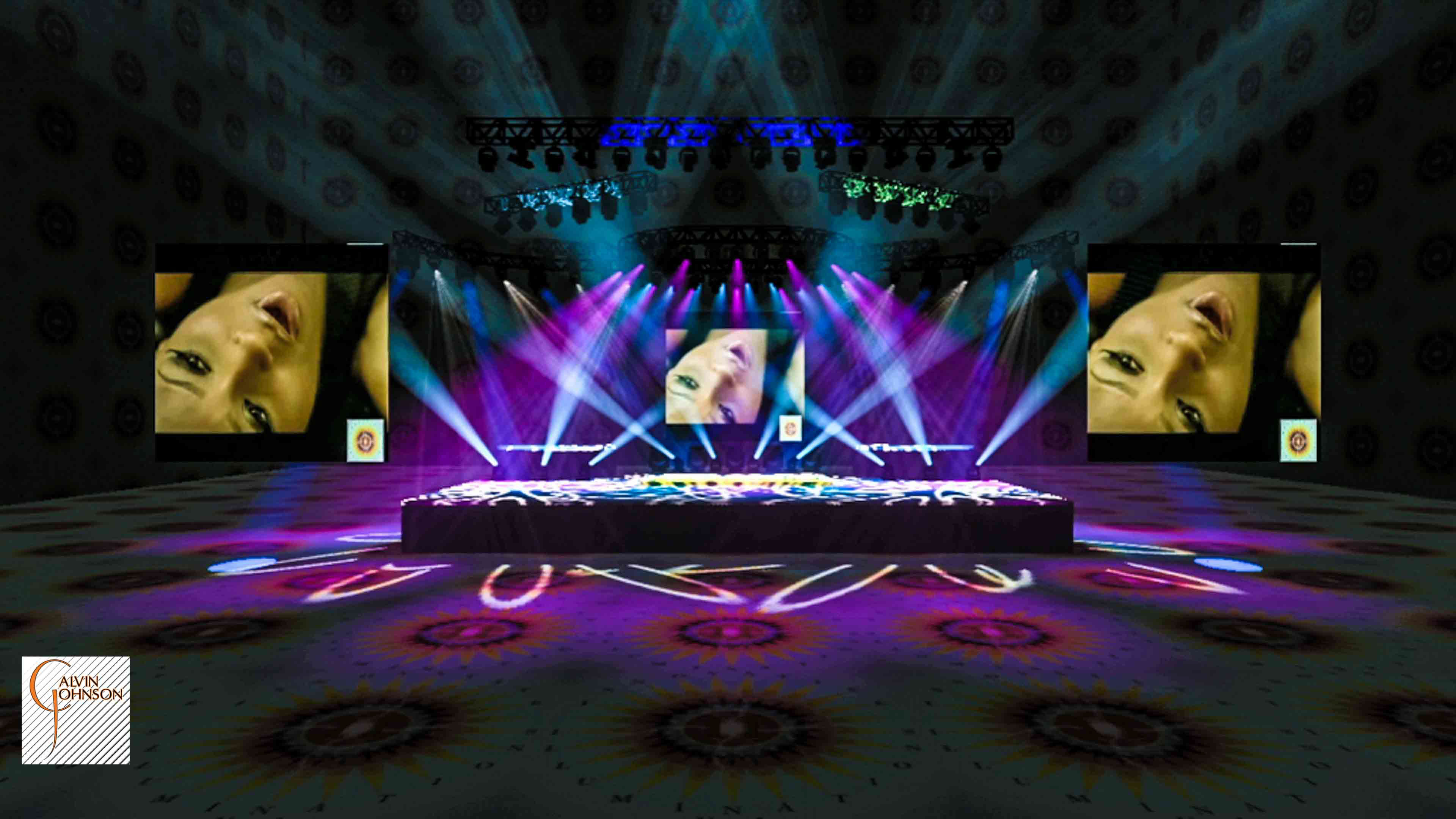 A 3D Representation of a concert set and lighting design for singer Ciara.