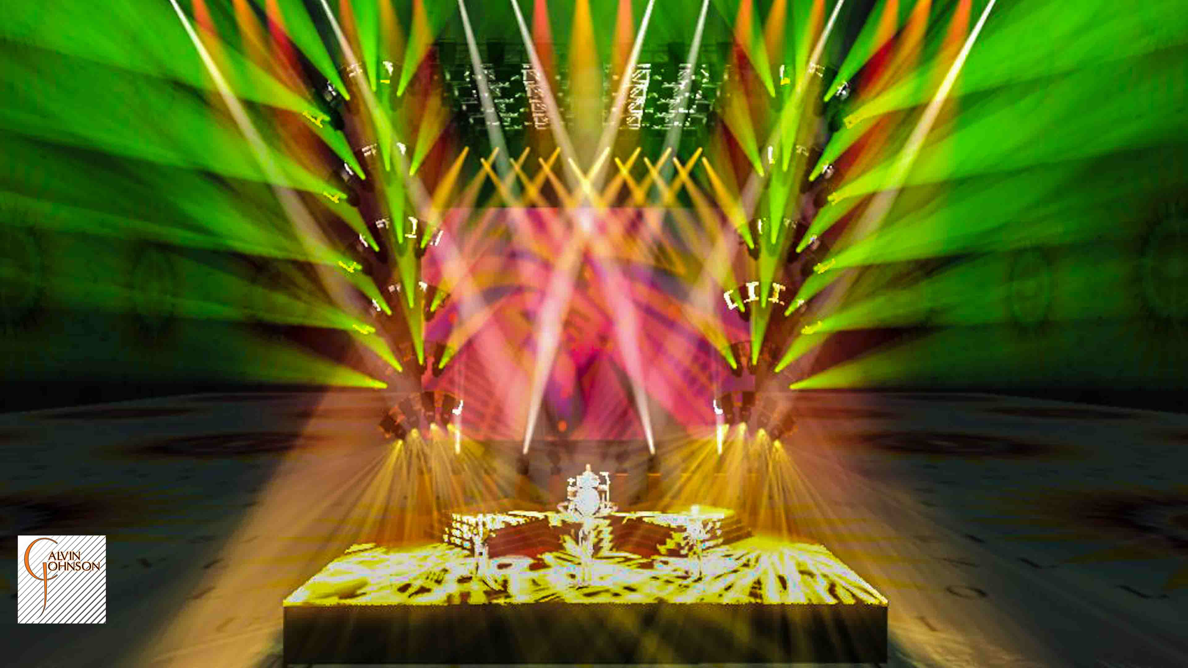 A 3D Representation of a concert set and lighting design for the band Foo Fighters.