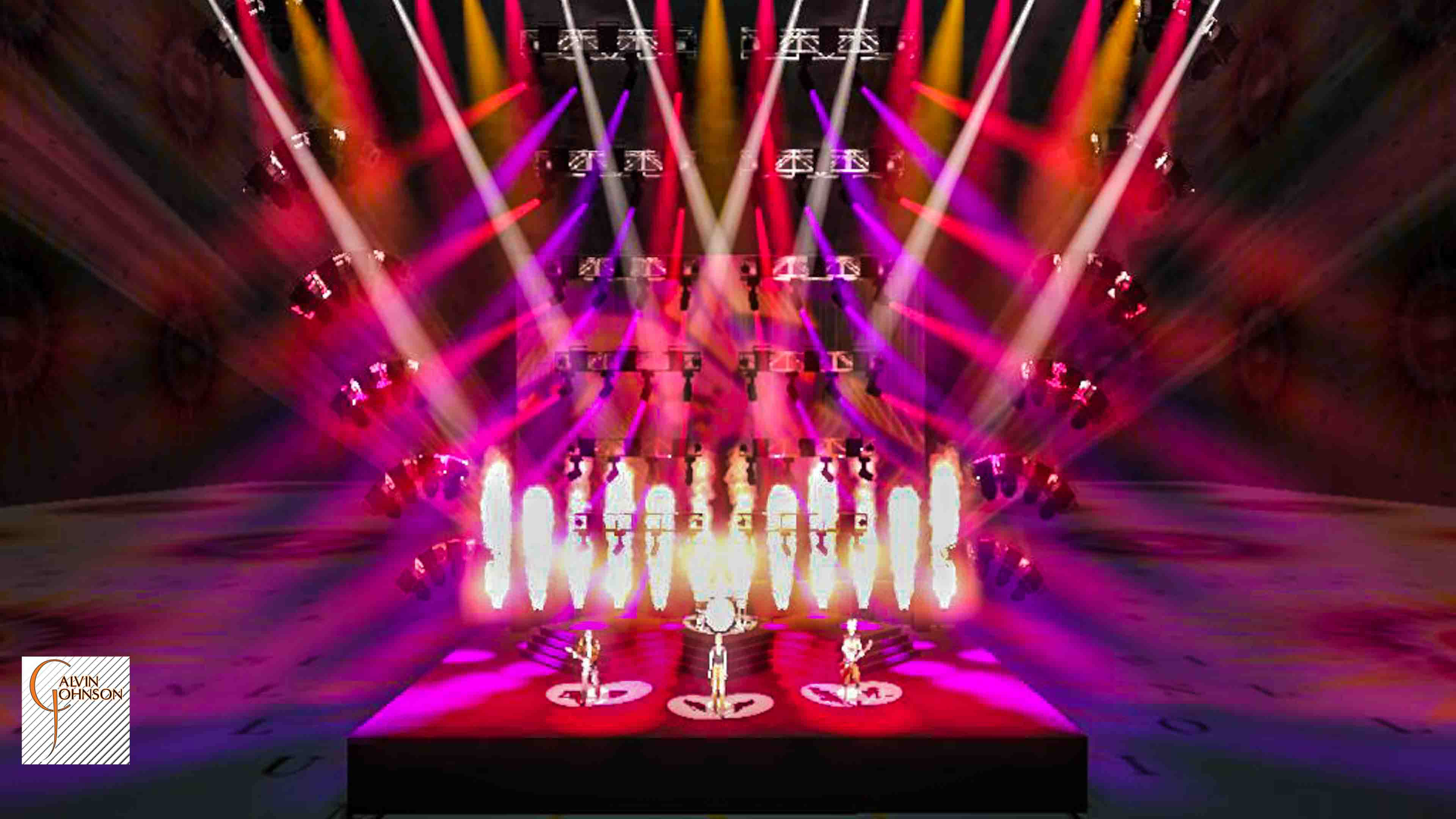 A 3D Representation of a concert set and lighting design for the band Foo Fighters.