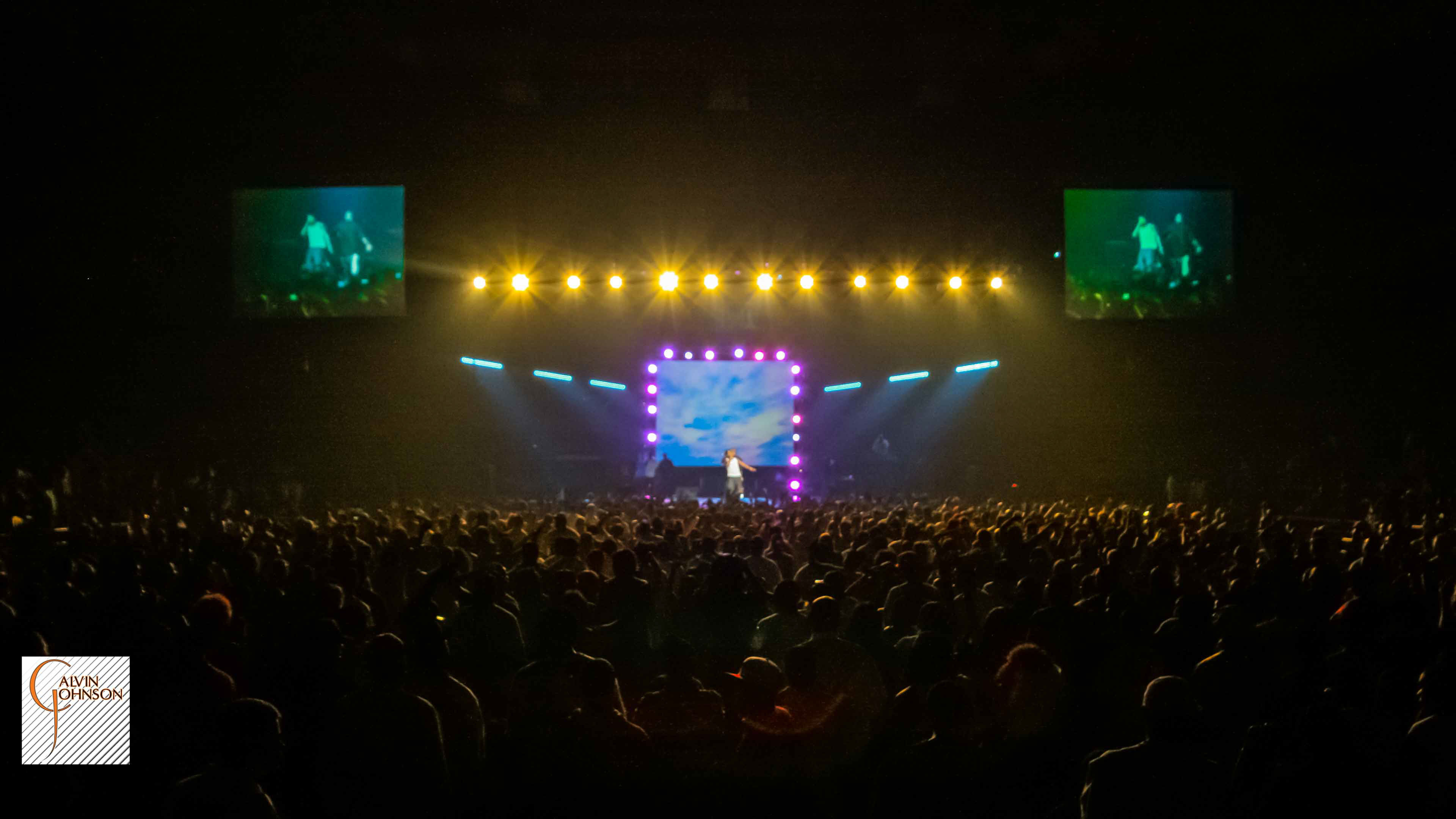 Blue lighting and smoke surrounding the opening act at Young Jeezy Concert at North Carolina A&T